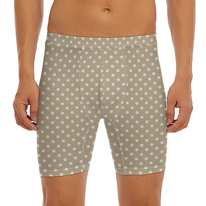 Beige And White Polka Dot Pattern Print Men's Long Boxer Briefs