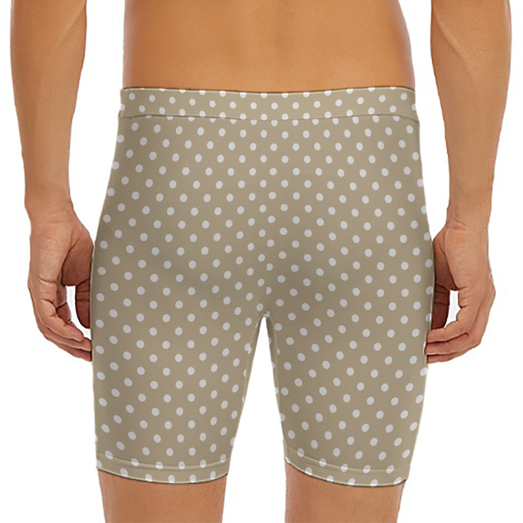 Beige And White Polka Dot Pattern Print Men's Long Boxer Briefs