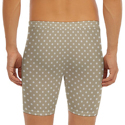 Beige And White Polka Dot Pattern Print Men's Long Boxer Briefs