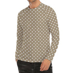 Beige And White Polka Dot Pattern Print Men's Long Sleeve Rash Guard