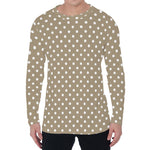 Beige And White Polka Dot Pattern Print Men's Long Sleeve T-Shirt