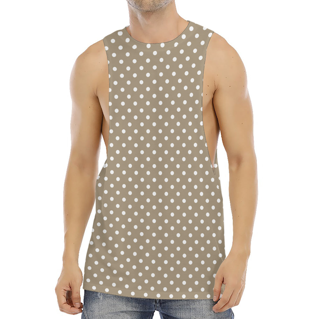 Beige And White Polka Dot Pattern Print Men's Muscle Tank Top