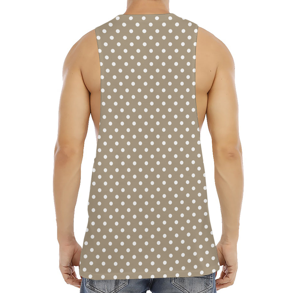 Beige And White Polka Dot Pattern Print Men's Muscle Tank Top