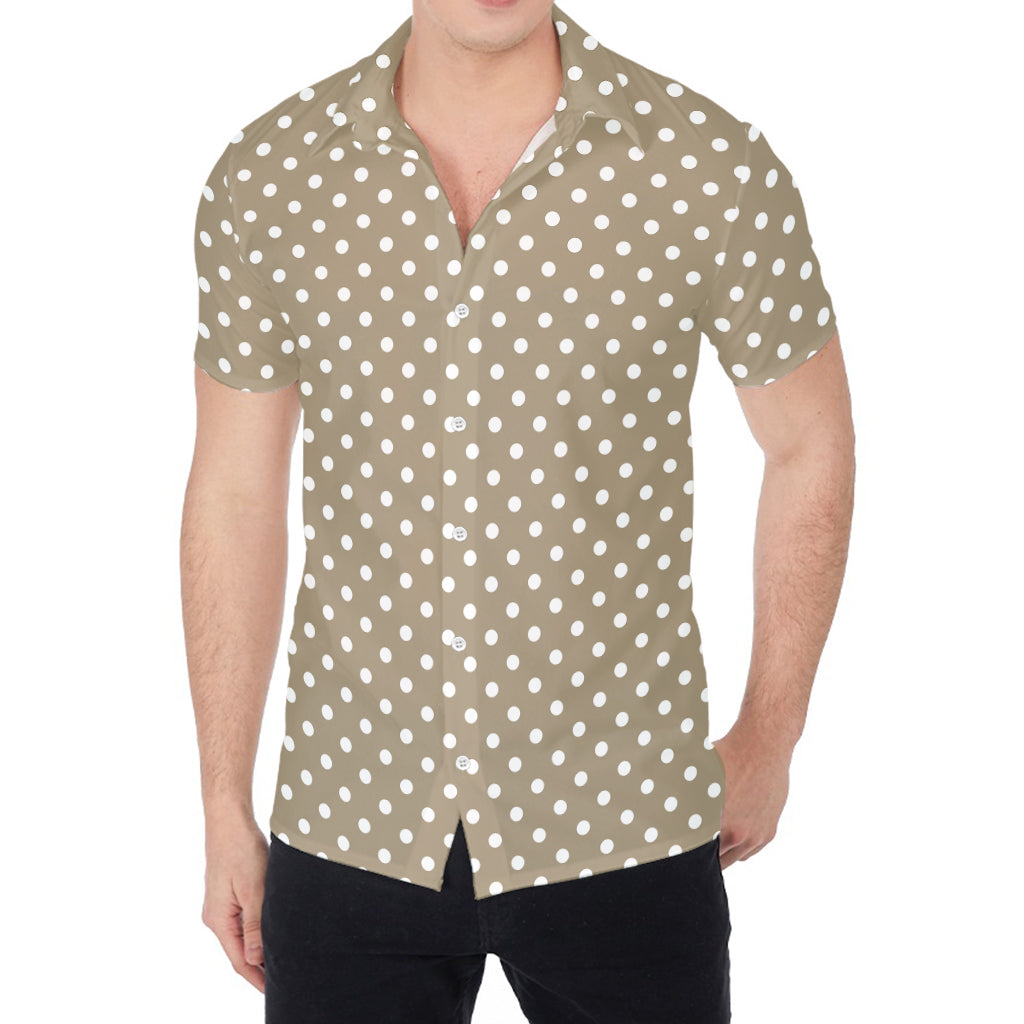 Beige And White Polka Dot Pattern Print Men's Shirt