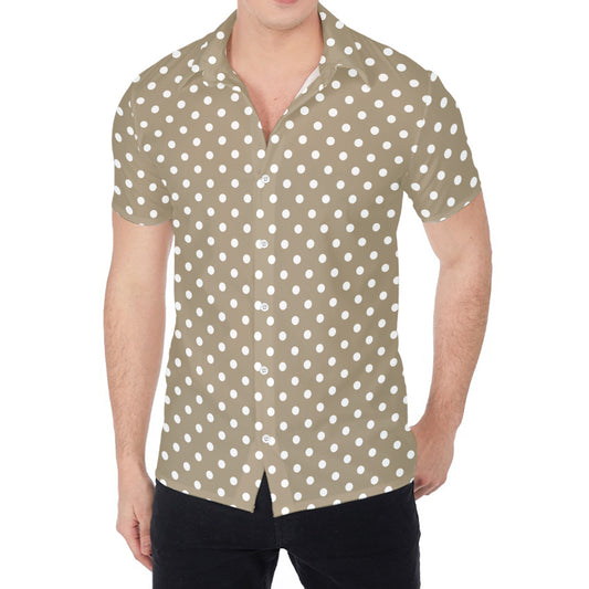 Beige And White Polka Dot Pattern Print Men's Shirt