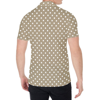 Beige And White Polka Dot Pattern Print Men's Shirt