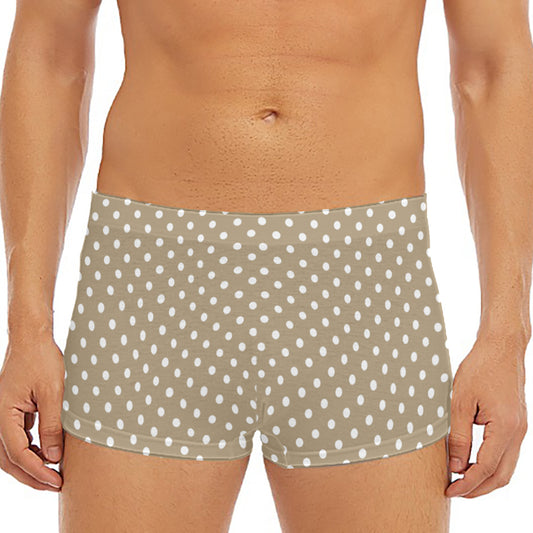 Beige And White Polka Dot Pattern Print Men's Short Boxer Briefs