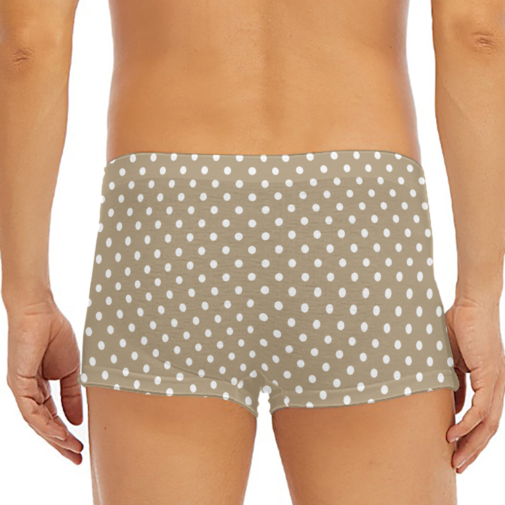 Beige And White Polka Dot Pattern Print Men's Short Boxer Briefs
