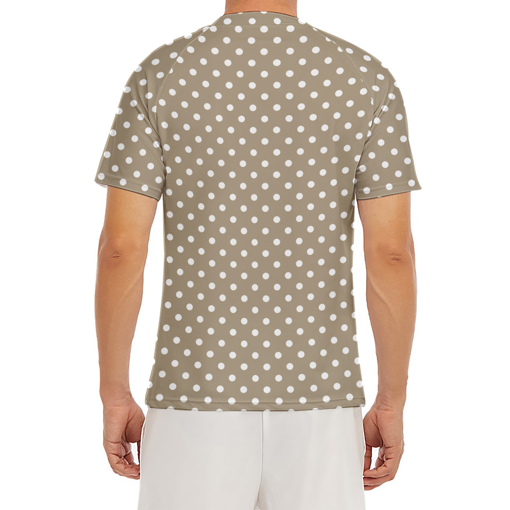 Beige And White Polka Dot Pattern Print Men's Short Sleeve Rash Guard