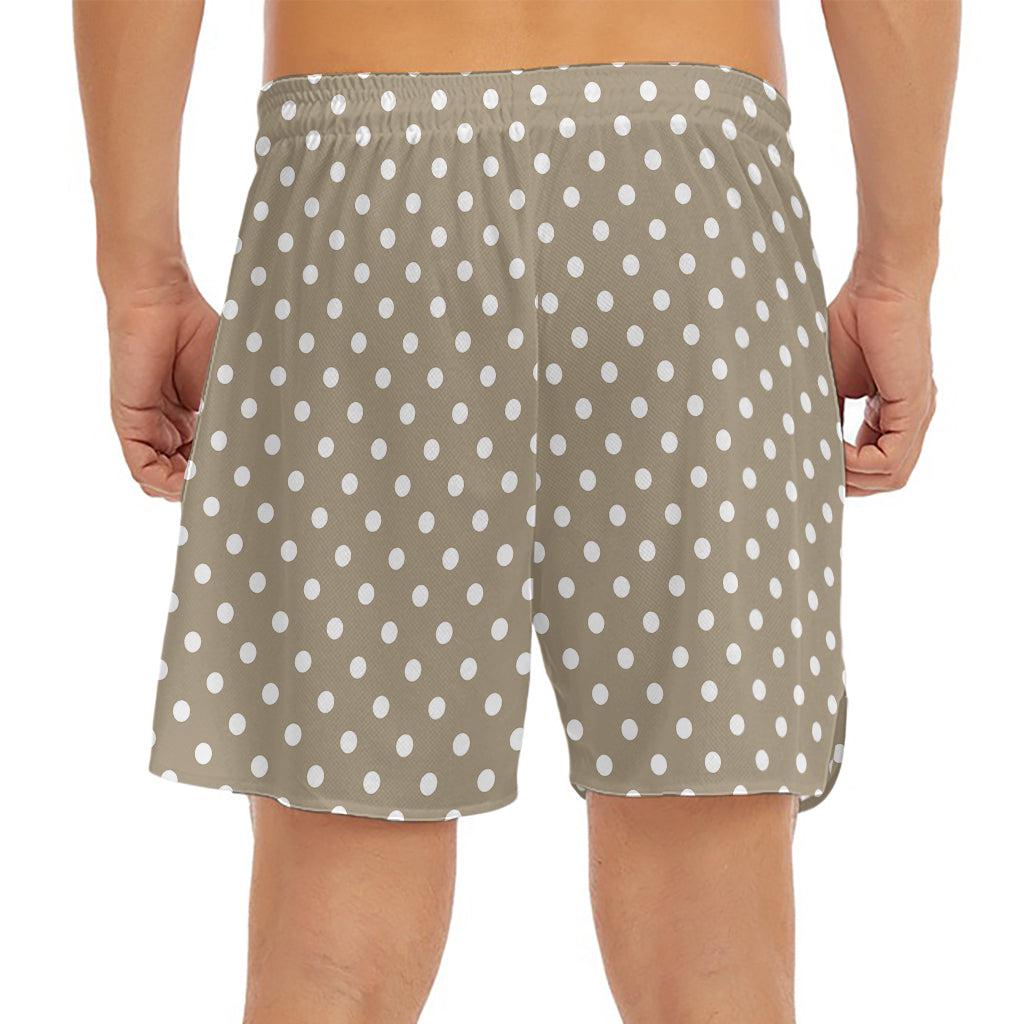 Beige And White Polka Dot Pattern Print Men's Split Running Shorts