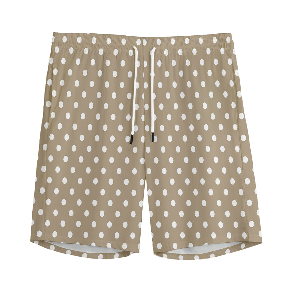 Beige And White Polka Dot Pattern Print Men's Sports Shorts