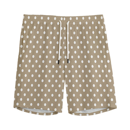 Beige And White Polka Dot Pattern Print Men's Sports Shorts
