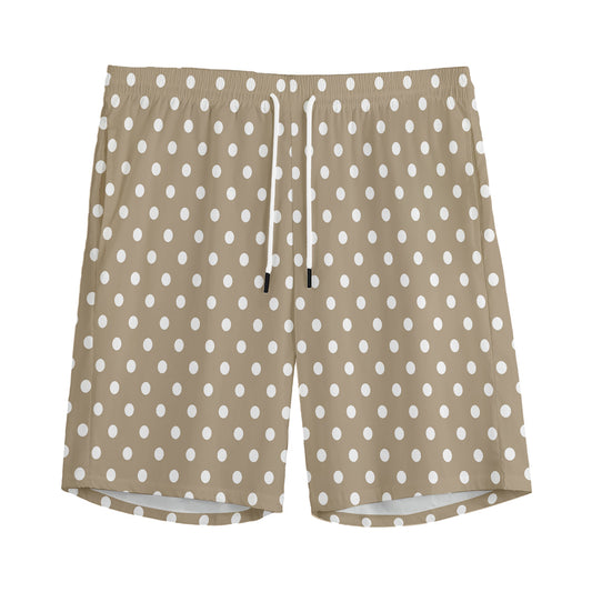Beige And White Polka Dot Pattern Print Men's Sports Shorts