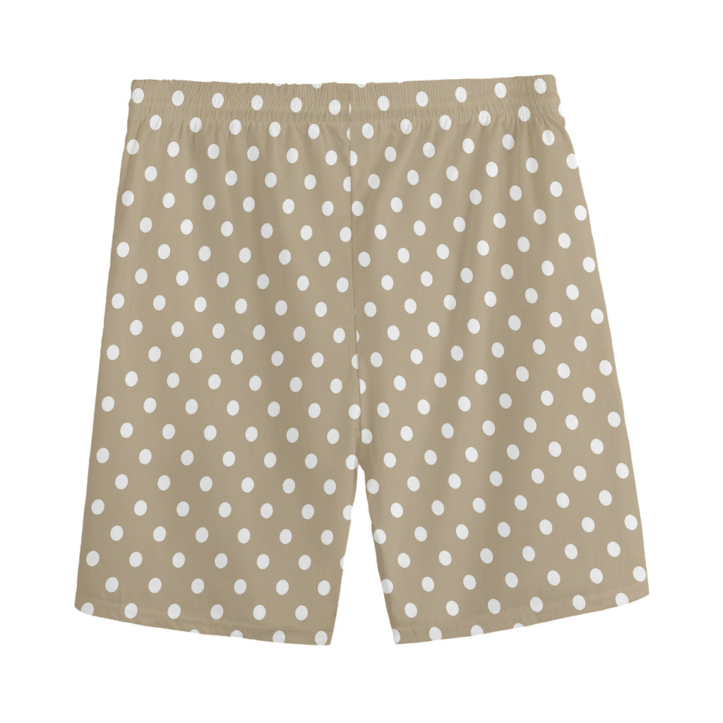 Beige And White Polka Dot Pattern Print Men's Sports Shorts