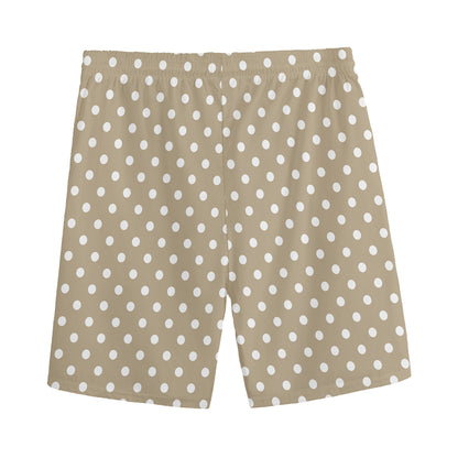 Beige And White Polka Dot Pattern Print Men's Sports Shorts