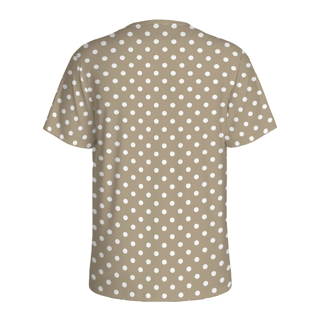 Beige And White Polka Dot Pattern Print Men's Sports T-Shirt