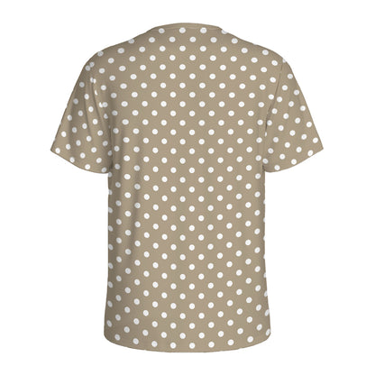 Beige And White Polka Dot Pattern Print Men's Sports T-Shirt