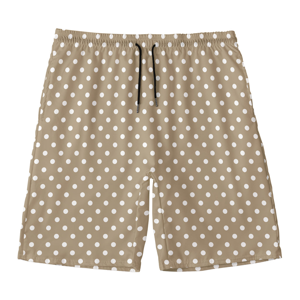 Beige And White Polka Dot Pattern Print Men's Swim Trunks