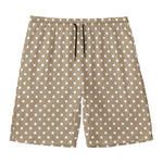 Beige And White Polka Dot Pattern Print Men's Swim Trunks