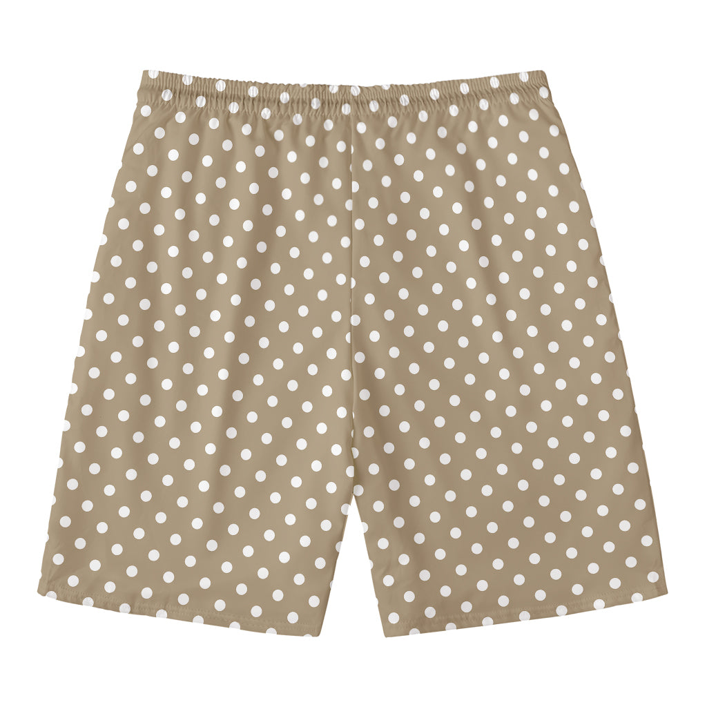 Beige And White Polka Dot Pattern Print Men's Swim Trunks