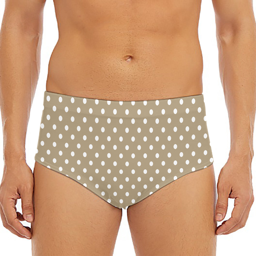 Beige And White Polka Dot Pattern Print Men's Triangle Swim Briefs