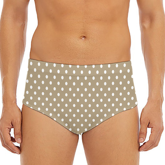 Beige And White Polka Dot Pattern Print Men's Triangle Swim Briefs