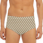 Beige And White Polka Dot Pattern Print Men's Triangle Swim Briefs