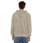 Beige And White Polka Dot Pattern Print Men's Velvet Pullover Hoodie