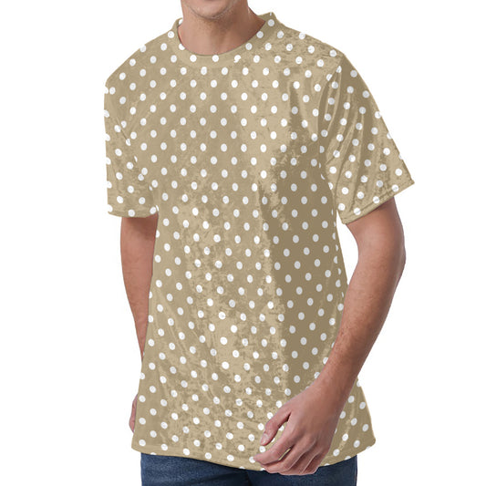 Beige And White Polka Dot Pattern Print Men's Velvet T-Shirt