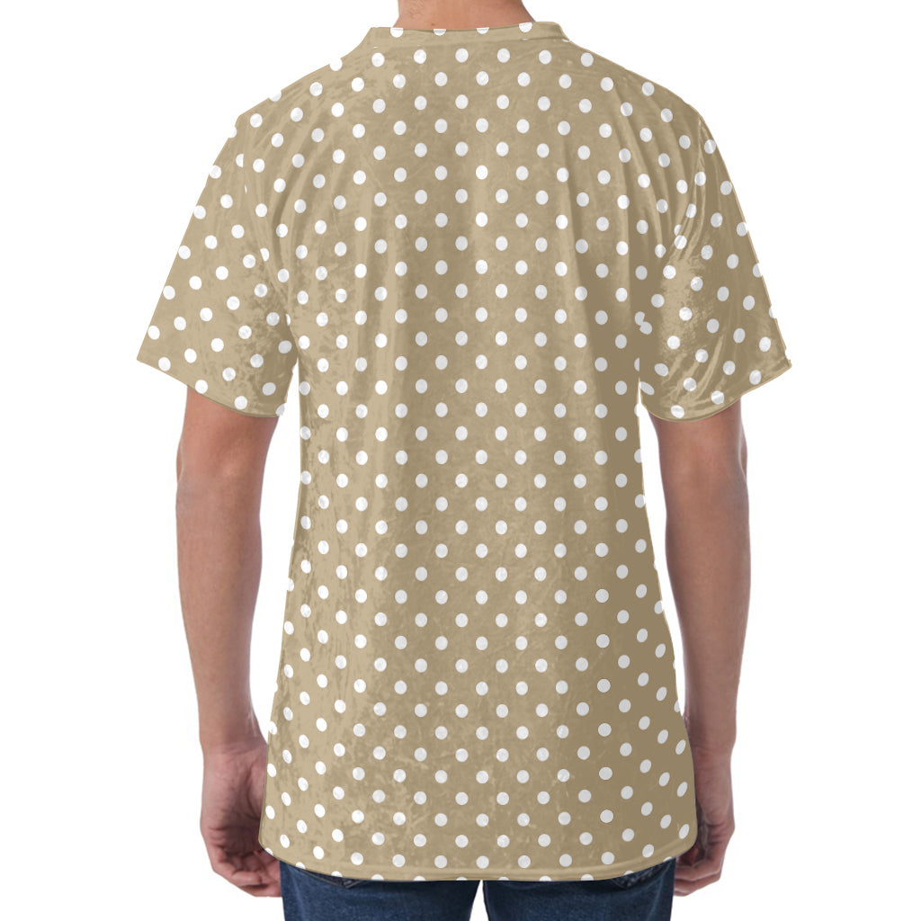 Beige And White Polka Dot Pattern Print Men's Velvet T-Shirt