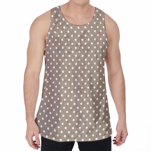 Beige And White Polka Dot Pattern Print Men's Velvet Tank Top