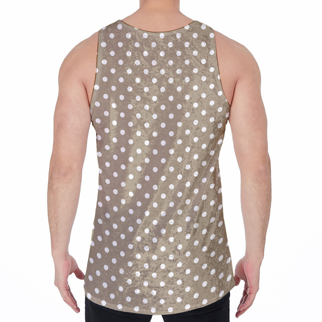 Beige And White Polka Dot Pattern Print Men's Velvet Tank Top