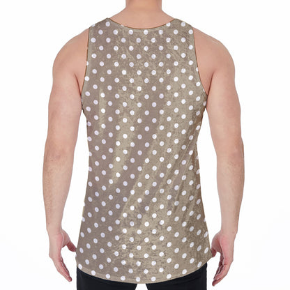Beige And White Polka Dot Pattern Print Men's Velvet Tank Top