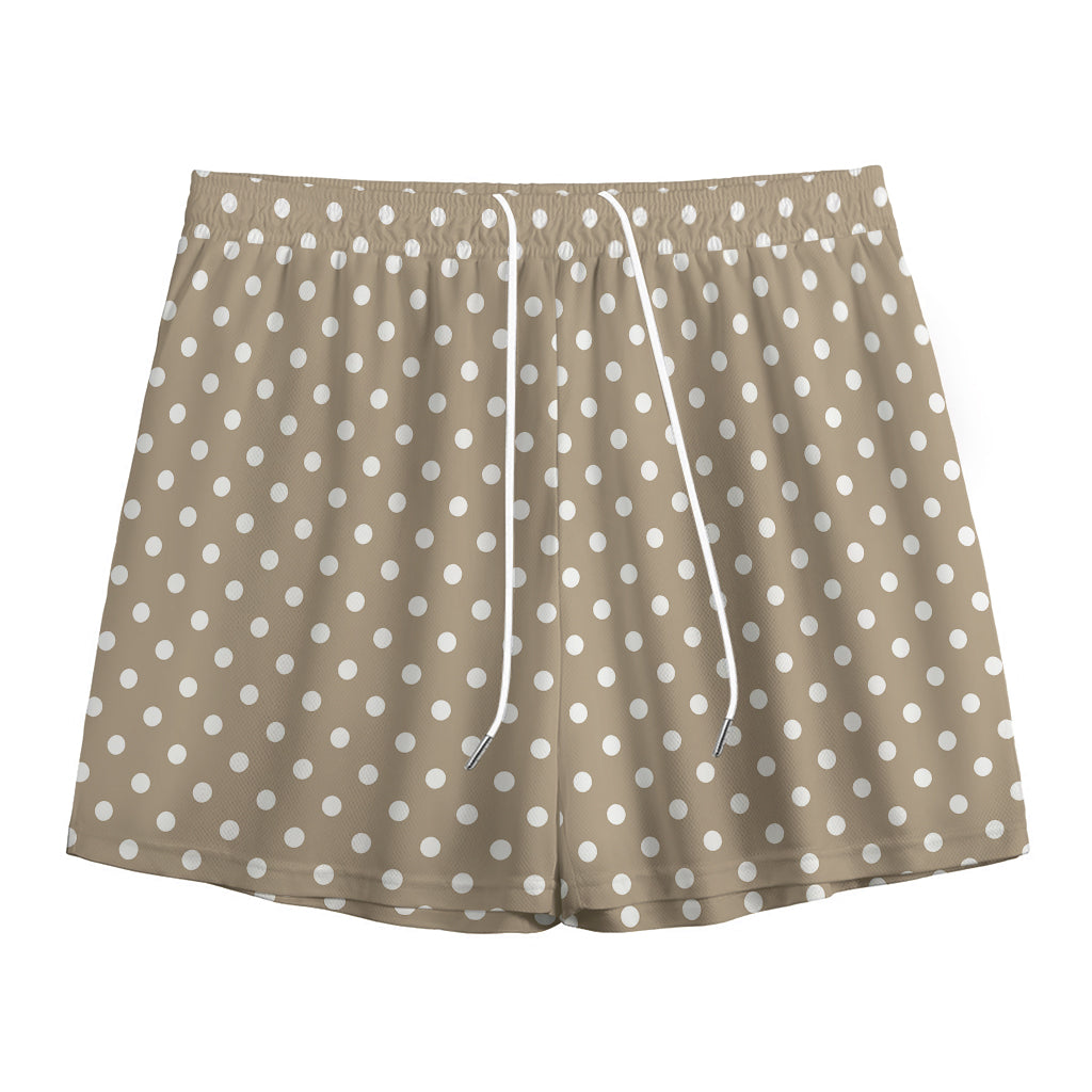 Beige And White Polka Dot Pattern Print Mesh Shorts
