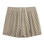 Beige And White Polka Dot Pattern Print Mesh Shorts