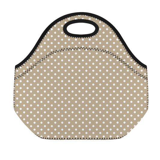 Beige And White Polka Dot Pattern Print Neoprene Lunch Bag