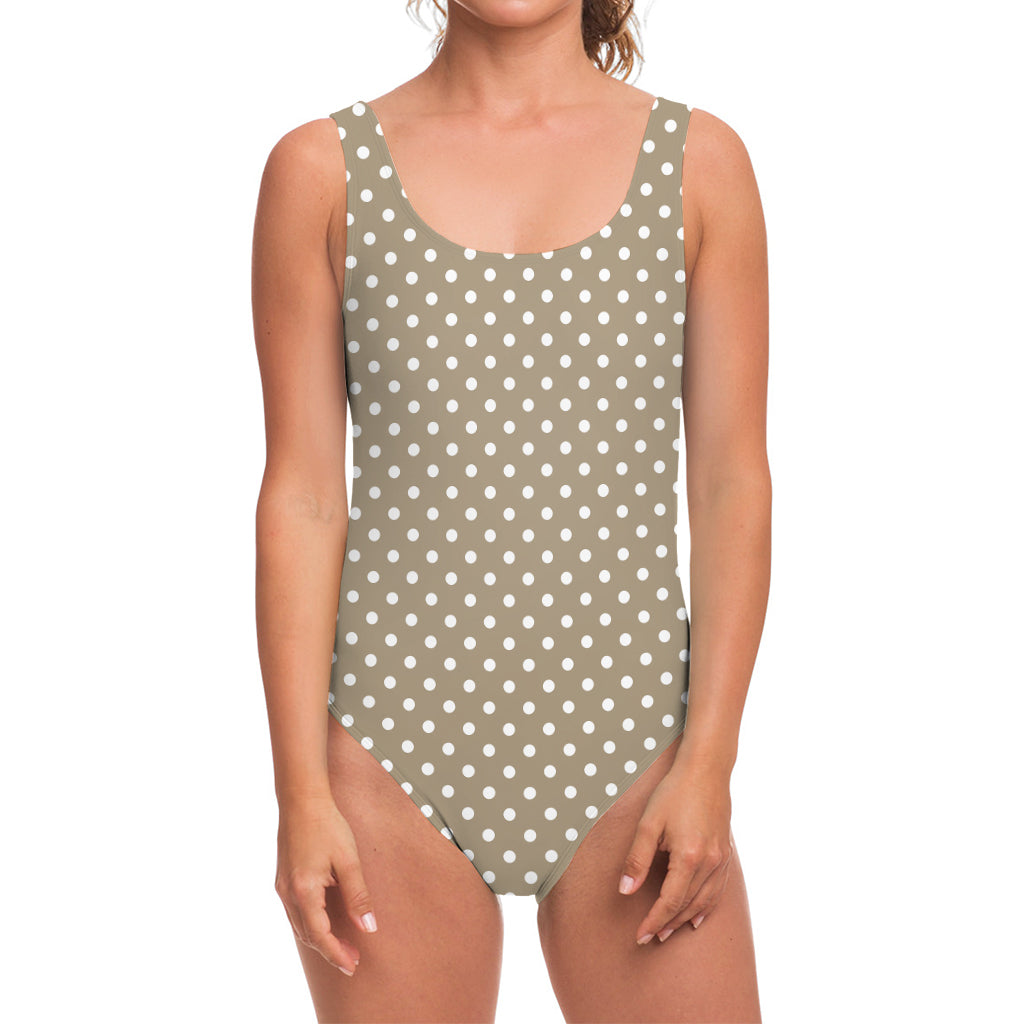 Beige And White Polka Dot Pattern Print One Piece Swimsuit