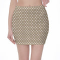 Beige And White Polka Dot Pattern Print Pencil Mini Skirt