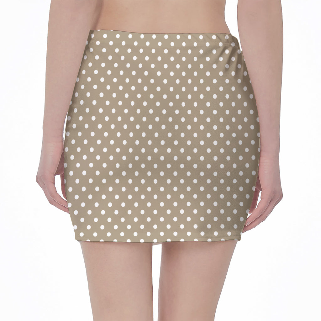Beige And White Polka Dot Pattern Print Pencil Mini Skirt
