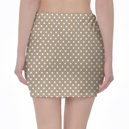 Beige And White Polka Dot Pattern Print Pencil Mini Skirt