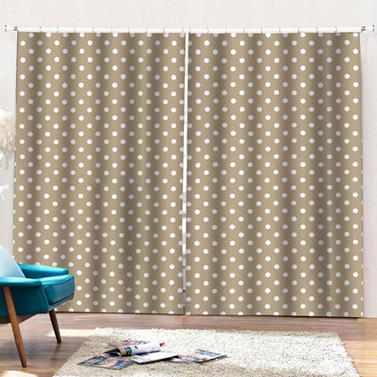 Beige And White Polka Dot Pattern Print Pencil Pleat Curtains