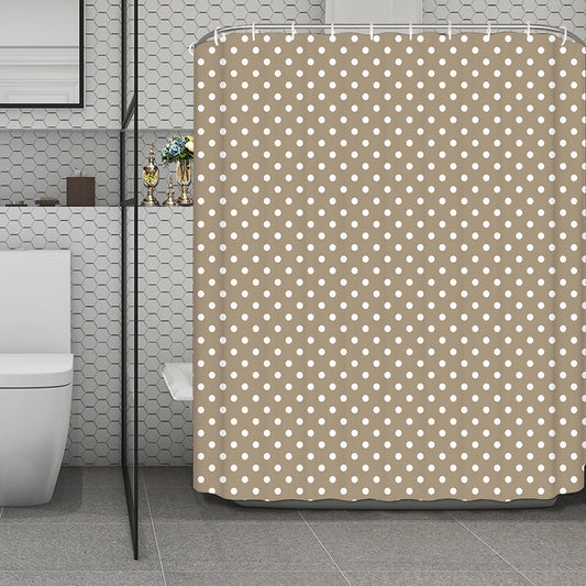Beige And White Polka Dot Pattern Print Polyester Shower Curtain