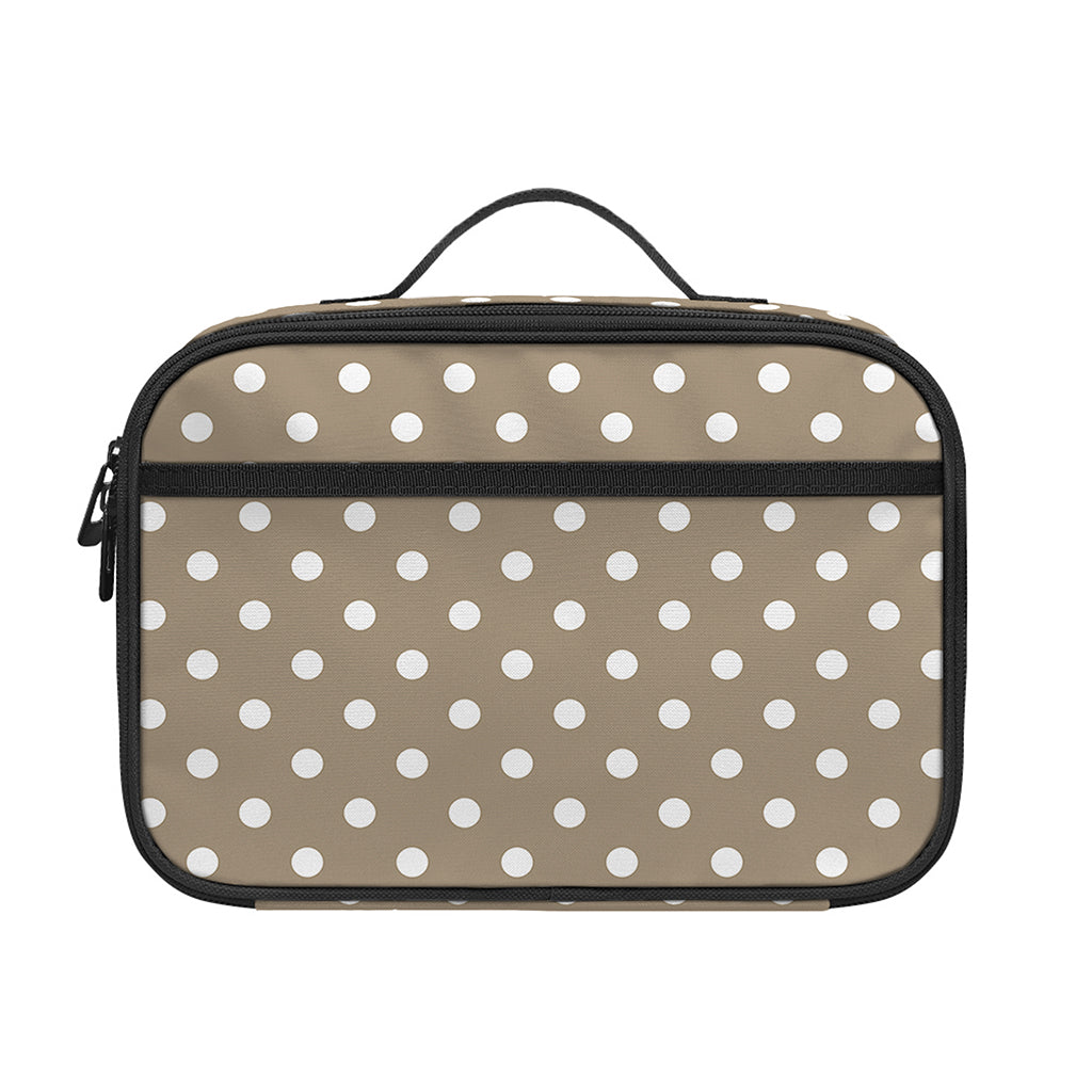 Beige And White Polka Dot Pattern Print Portable Lunch Bag