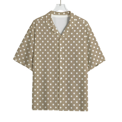 Beige And White Polka Dot Pattern Print Rayon Hawaiian Shirt