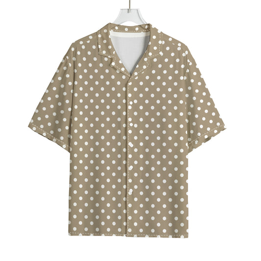 Beige And White Polka Dot Pattern Print Rayon Hawaiian Shirt