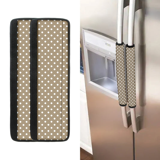 Beige And White Polka Dot Pattern Print Refrigerator Handle Covers