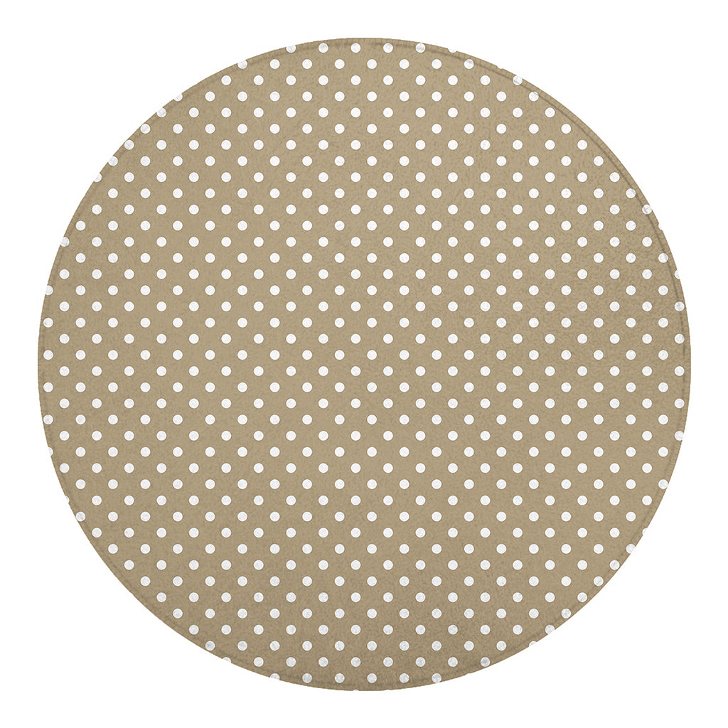 Beige And White Polka Dot Pattern Print Round Blanket