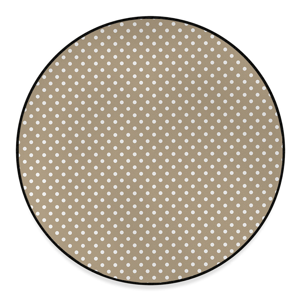 Beige And White Polka Dot Pattern Print Round Floor Mat