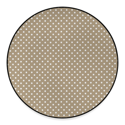 Beige And White Polka Dot Pattern Print Round Floor Mat