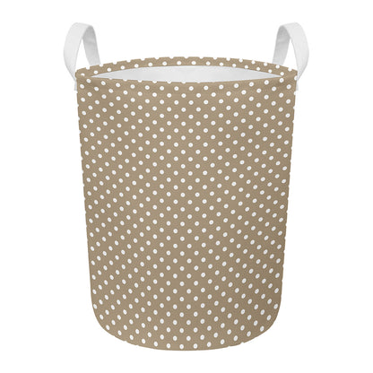 Beige And White Polka Dot Pattern Print Round Laundry Basket